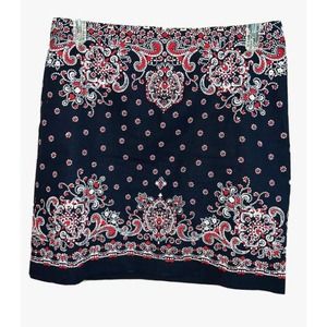 Talbots Size 12 Pencil SKIRT Twill Navy Red Americana Bandana Paisley Print